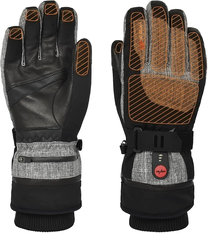30seven Beheizte Sporthandschuhe, elektronische Heizhandschuhe zum Ski-, Snowboardfahren, wasserfeste & Winddichte Outdoor-Bekleidung, für Damen & Herren, Grau, 7-XS — Heizkleidung