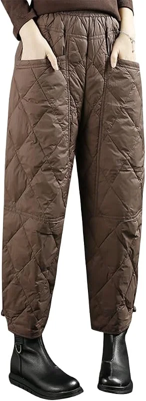 ORANDESIGNE Damen Winter Warme Daunenhose Warme Gefütterte Jogginghose Winddicht Winterhose Ultraleichte Schneehose Elastische Taille Stepphose — Heizkleidung