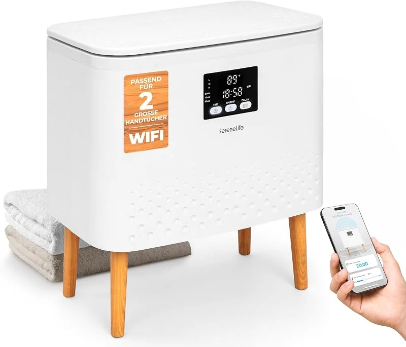 SereneLife WiFi Handtuchwärmer 20L Elektrisch Stehend – Smart Handtuchtrockner für 2 Handtücher mit App Steuerung, Timer und Temperaturregelung, Spa Komfort Zuhause — Heizung Warmepumpe