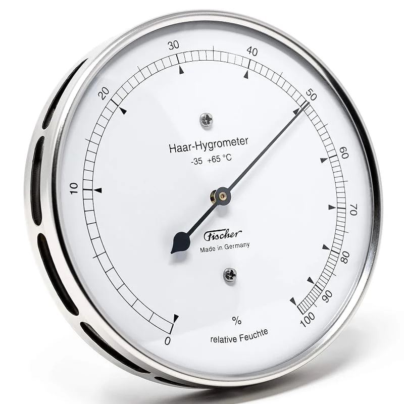 Fischer 111.01, Haar-Hygrometer, Glas, Edelstahl silber, Messstation — Luftbefeuchter