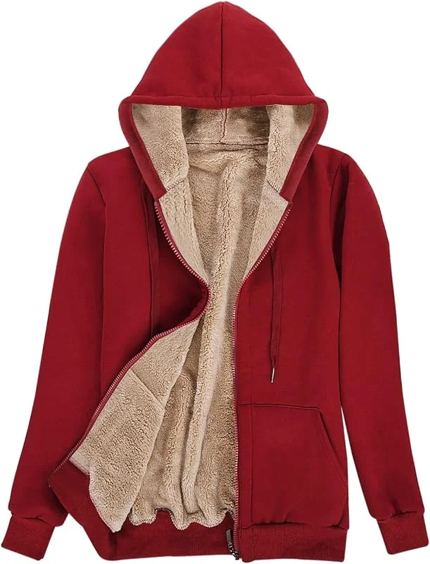 Niwicee Damen Kapuzenpullover mit Reißverschluss Winter Plus Fleecepullover Langarm Kapuzenjacke Sweatshirt Plus Dicke Hoodie Fleecejacke Sweatjacke Mit Kapuze — Heizkleidung