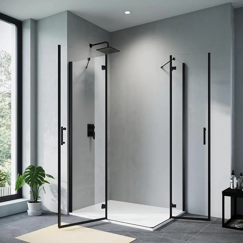 SONNI Duschkabine Eckeinstieg 80x90x195cm, Scharnier, 6mm Nano-ESG, Schwarz — Heizung Warmepumpe