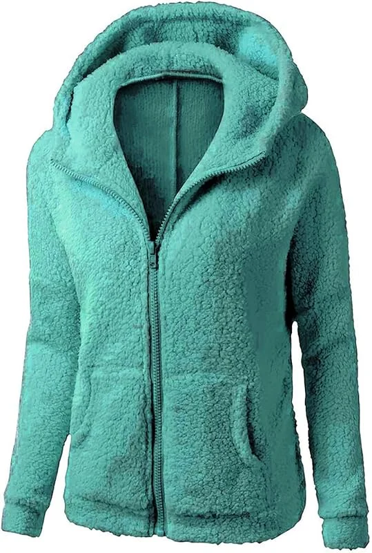 Teddy Fleece Jacke Damen Langarm Fleecejacke Zipper Teddyfleece Jacke mit Kapuze Locker Komfortabel Mantel Winter Warm Teddyjacke Outdoor Winterjacke Plüschjacke für Frauen Sweatjacke — Heizkleidung