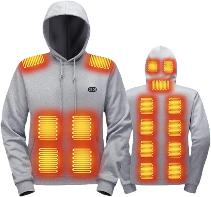Beheizbare Hoodie für Herren Damen Elektrische Beheizte Heizweste Kapuzenpullover Sweatshirt 29 Heizzonen Kapuzenpullover mit Kapuze, Outoor Beheizte Jacke Kapuzenjacke mit 3 Heizstufen Sweatshirt — Heizkleidung