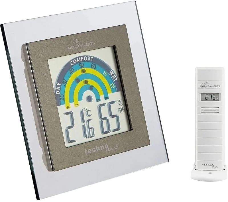 Technoline MA 10260 Zusatzsensoren -Set mit Raumklimastation für das Mobile Alerts System mit tranparenten Rahmen, 10 x 2 x 10 cm, weiß, grau, weiß, grau mit tranparenten Rahmen, 10x2x10 cm — Luftbefeuchter