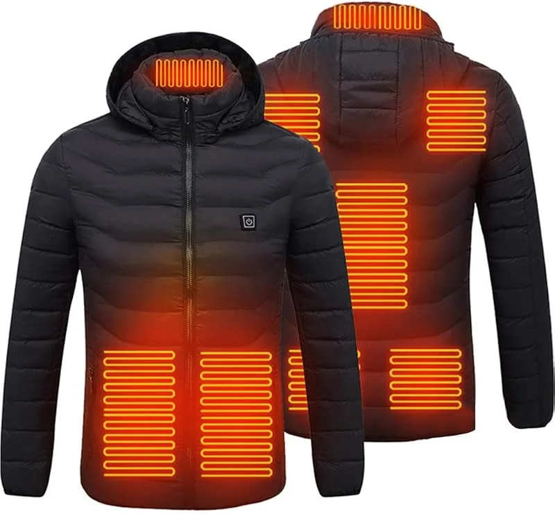 Herren Beheizte Jacke Elektrische Körperwärmer Jacke 8-Zonen Heizung Hoodie Körperwärmer Thermomantel Winter Ski Wandern Angeln Camping — Heizkleidung