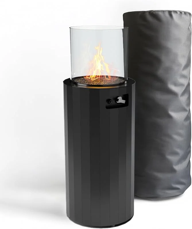 Planika BINO Outdoor-Gaskamin Tragbarer Terrassenheizer und Freistehender, Propan Heizpilz für Ihren Garten und Terrasse mit Schutzabdeckung — Heizung Warmepumpe