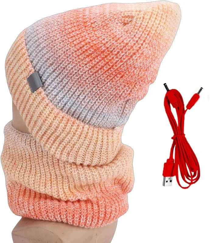 USB Beheizte Mütze, 2 in 1 Warme Beanie, Schal Set, 12 Zoll Elektrische Beheizte Winter Kopfbedeckung mit Einstellbarer Temperatur, Weiche Strickmütze mit Heizelement, Outdoor-Ausrüstung für Männer — Heizkleidung