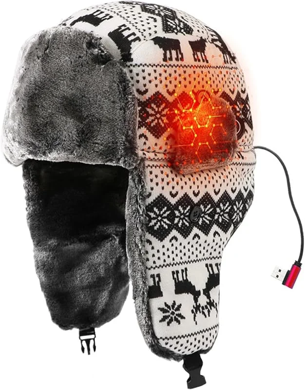 Uschanka-Hut mit USB-Heizung, Plug-in mit drei Einstellungen, Plüsch, USB-Heizung, Kopfbedeckung, für Radfahren, Wandern, Pendeln, Angeln, Herren, Damen, Teenager, Ihn, Sie — Heizkleidung