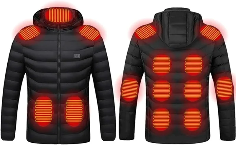 Generisch Heizjacke Damen Beheizbare Jacke mit Heizung Funktionsjacke Outdoorjacke USB Elektrische Beheizte Jacke mit 2 Heizstufen 13 Heizbereiche Winterjacke Beheizbare Pufferjacke Heizmantel Kapuze — Heizkleidung