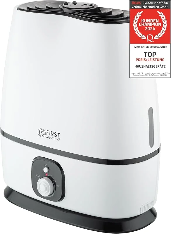 TZS First Austria Ultraschall-Luftbefeuchter Ӏ 6L Fassungsvermögen Ӏ automatische Abschaltung Ӏ 360° Auslassöffnung Ӏ Duftfunktion