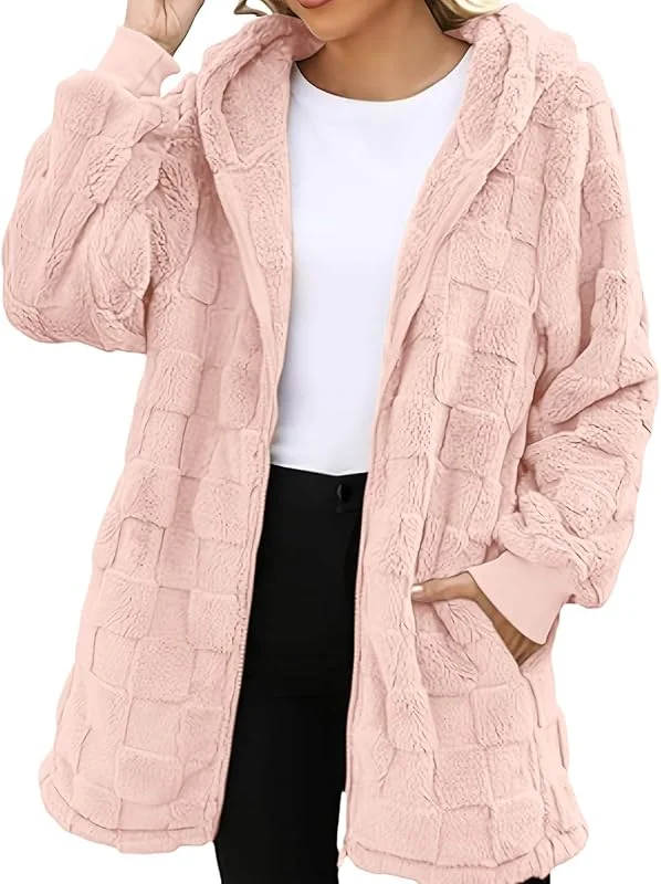 HOOUDO Damen Sweatjacke Hoodie Sweatshirt Pullover Zipper Jacke Langarm-Fleecejacke Mit Durchgehendem Reißverschluss, Weich Und Warm Felljacke Kurz Dünne Sportjacke Lammfelljacke Kapuzenpullover — Heizkleidung