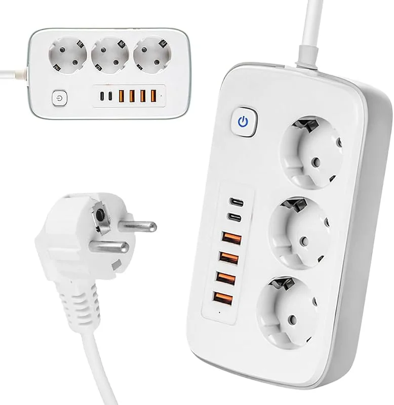 Mehrfachsteckdose mit USB C, Steckdosenleiste 2 USB C, 2M Steckerleiste USB C mit Schalter, Verteilersteckdose 3 Fach mit 2 USB C, 4 USB für Büro, Reise, Küche (PD 20W) — Luftbefeuchter