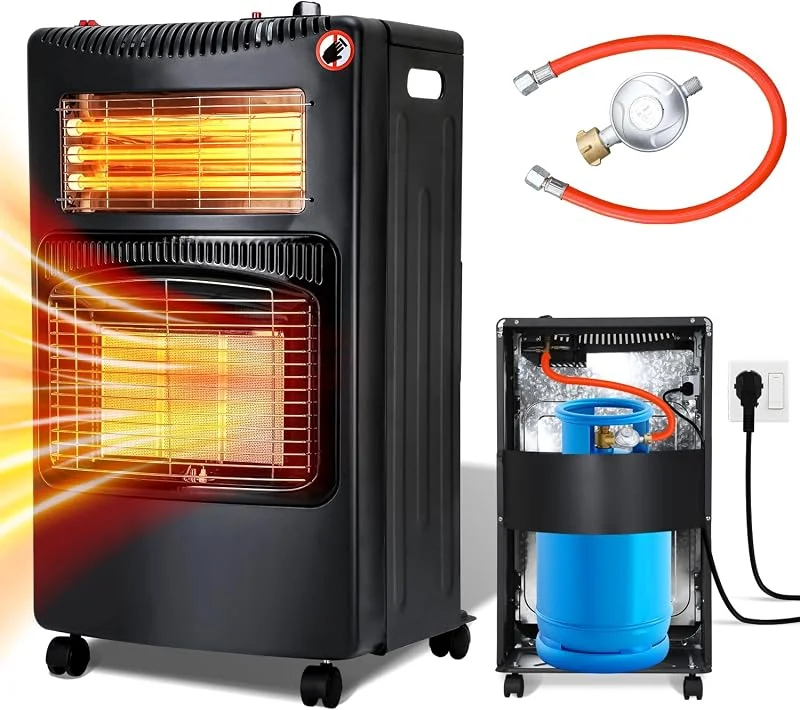 Gasheizofen 4, 2 KW Gasheizer und 1260W Elektrische Gasheizung Faltbar Gasofen 306 g, h Gasverbrauch Gasheizvolumen 20-60 m³, Einstecken und loslegen — Heizung Warmepumpe