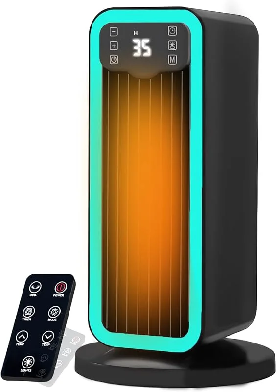 Heizlüfter Energiesparend, 1500W PTC Keramik Schnellheizung Heizung Elektrisch mit Thermostat, 70° Oszillierend, 12H Timer, Überhitzungs- & Kippschutz, Tragbarer Heizlüfter für Innenräume — Heizung Warmepumpe