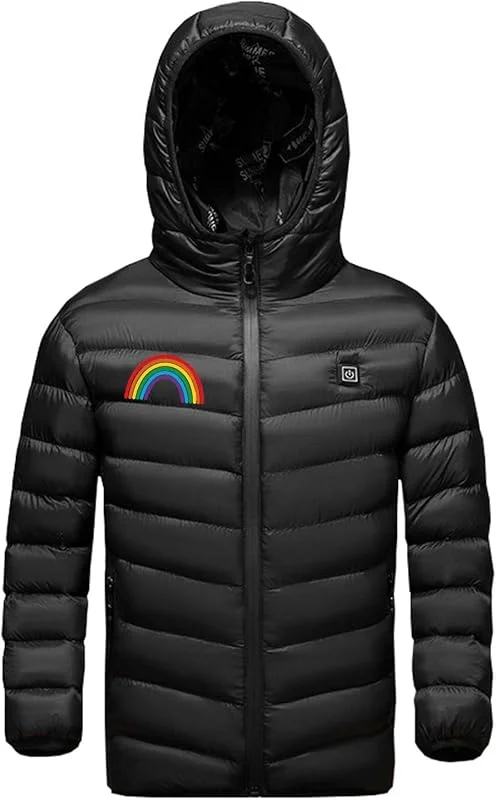 KQIVAM Kinder Beheizte Jacke mit 3 Zonen Warme Jacke Heizjacke mit Kapuze Beheizbare Kapuzenjacke Kinder Elektrische USB Beheizte Coat für Jungen und Mädchen Mantel Kinder Heizjacke — Heizkleidung