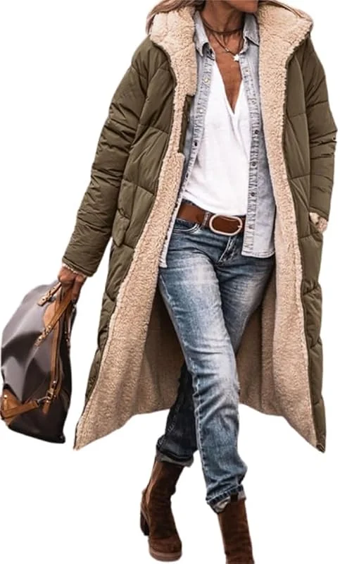 godoboo Damen Wintermäntel Lang Auf Beiden Pufferjacken Warmer Kapuzenmantel Damen Winterjacke Casual Wintermantel mit Kapuze Frauen Oberbekleidung Outdoorjacke — Heizkleidung