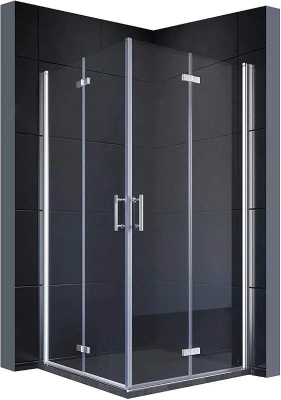SONNI Duschkabine Eckeinstieg 90x90cm, 6mm Nano-ESG, 2-fach faltbar, Silber — Heizung Warmepumpe