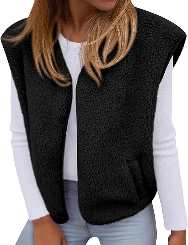Teddy Fleece Weste Damen Ärmellose Kurz Fleeceweste Teddyfleece Jacke — Heizkleidung