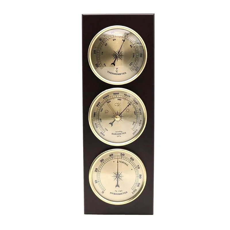 JINYISI Barometer, Thermometer, Hygrometer, Barometer für Zuhause, Analoge Wetterstation, Wandmontage, Modern, Holz + ABS, Schwarz — Luftbefeuchter