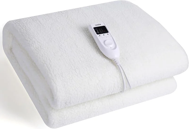 briebe Elektrischer Bettwärmer, Wärmekissen, Wärmematte, Decken, 160 x 100 cm, 5 Temperaturstufen, Timer, waschbar, weich, Einzelbett, schnelles Aufheizen, weißes Fleece, 60 W, EB1132 — Heizung Warmepumpe