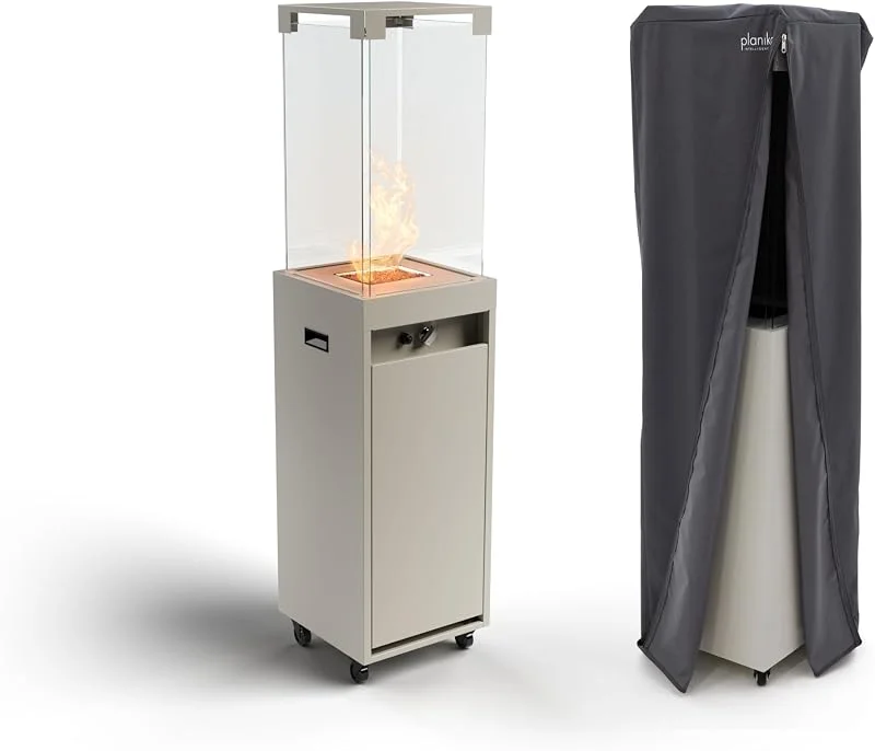 Planika Faro – Gas-Terrassenheizer für den Außenbereich mit Schutzhülle, 5–8 kW, Propan, LPG, bis zu 55 Std. mit 11-kg-Gasflasche, Rollen, Seidengrau, 36 x 36 x 150 cm — Heizung Warmepumpe