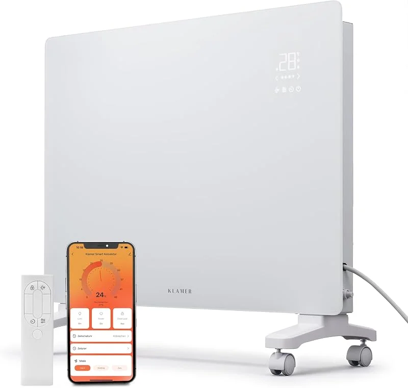 KLAMER Konvektor 1500W, Elektroheizung, WLAN App, Timer, Wand & Stand — Heizung Warmepumpe