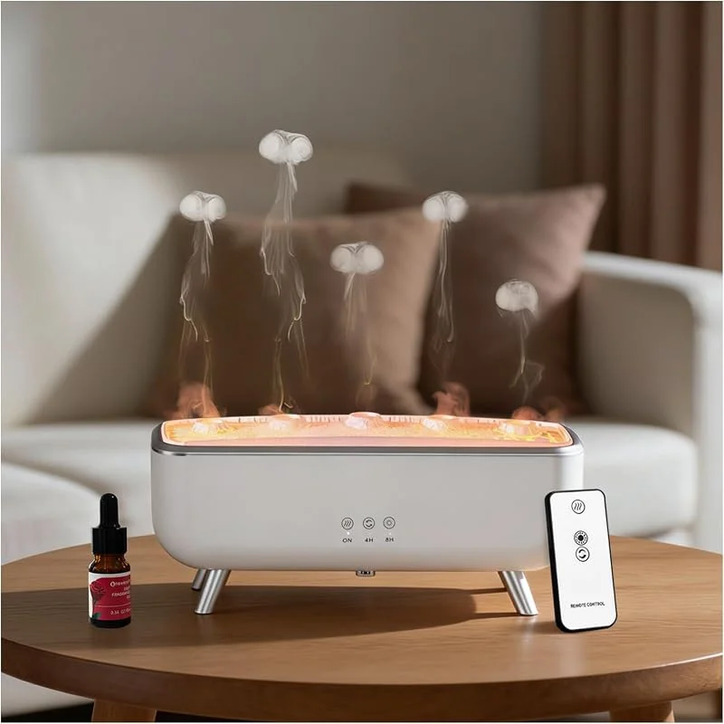 Jellyfish Aroma Diffuser, 300ml Raumduft Diffuser. 2 Sprühmodi Difusor de Aroma öl, mit Fernbedienung 7 Farben LED-Licht & Timing-Funktion Quallen Luftdiffusor, Wohnzimmer Schlafzimmer, Büro — Luftbefeuchter