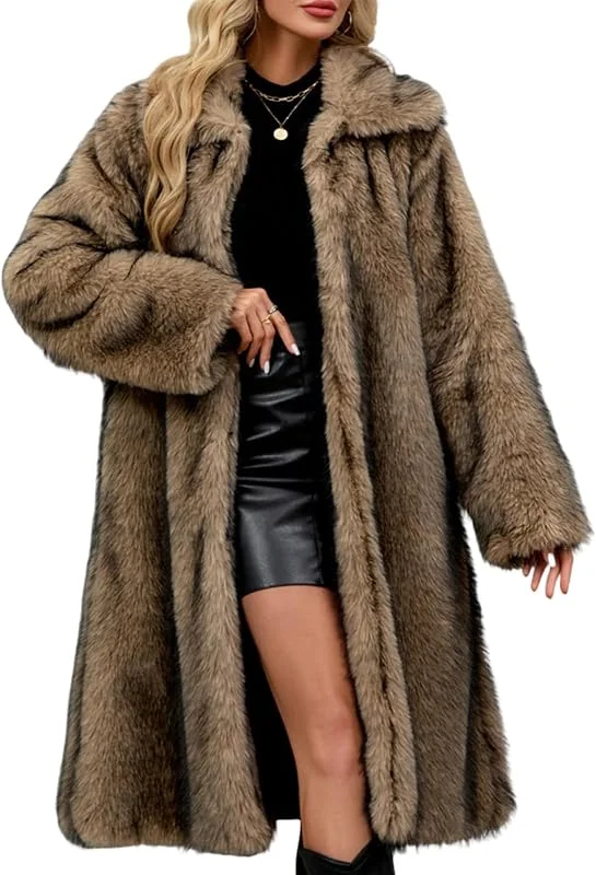 Generisch Mantel Damen Kunstpelz Felljacke Damen Lang Revers Wintermantel Warm Pelzmantel Frauen Dicke Winterjacke Elegant Flauschig Fellmantel Winter Kunstfell Pelzjacke Outdoor Plüschjacke — Heizkleidung