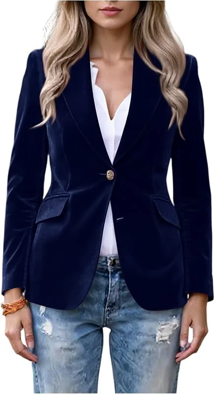 Ansenesna Blazer Damen Elegant Sportlich Samt Blazermantel Tailliert Business Mantel Frauen Winter Velour Übergangsjacke Samtblazer Langarm Damen-Blazer Oversize Herbstjacke — Heizkleidung