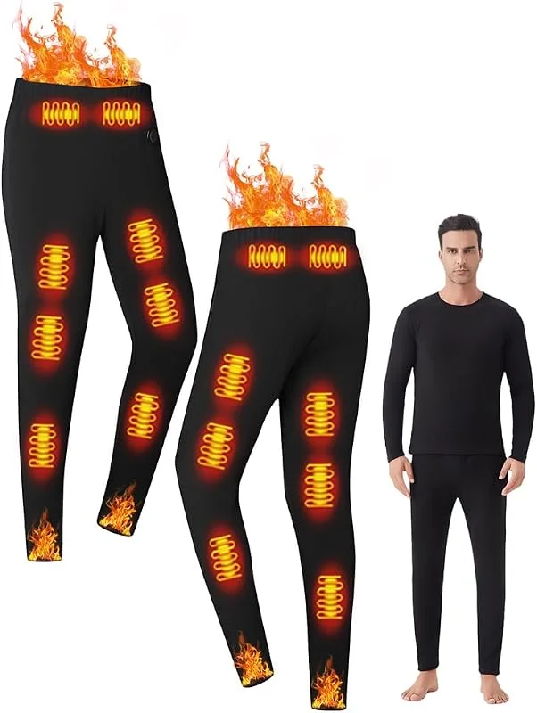 Beheizbare Unisex-Thermounterwäsche, Elektrische Heizung thermal unterwäsche, Oberteil mit 26 Zonen, Hose mit 16 Zonen, USB- und DC-Anschluss, 3 Temperaturstufen, geeignet für Camping und Wandern — Heizkleidung