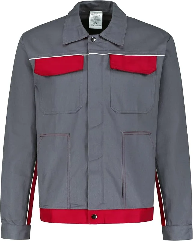 BWOLF ARES 100% Baumwolle Arbeitsjacke Männer Arbeitsjacke Herren Arbeitsjacke Bundjacke (Grau, Rot1, 3XL) — Heizkleidung