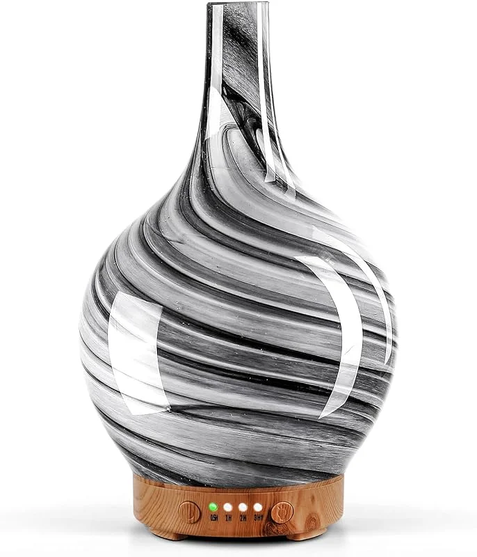 Porseme Aroma Diffuser Glas Luftbefeuchter, Diffusor aus Kunst Glas Ultraschall Leise, 7 farbwechselnde LEDs Raumbefeuchter, BPA Frei für Wohnung Yoga SPA mit Timer Weihnachten Geschenk für Frauen