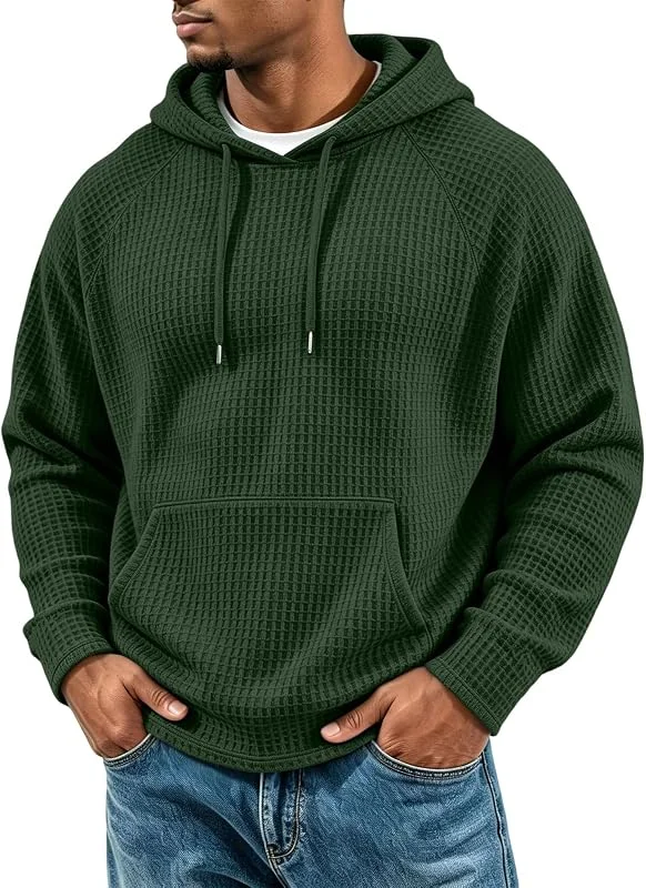 Generisch Herren Waffel Kapuzenpullover Hoodie Kängurutasche Kordelzug Langarm Sweatshirt Lässig Bequem Alltag Freizeit Sport Top. — Heizkleidung