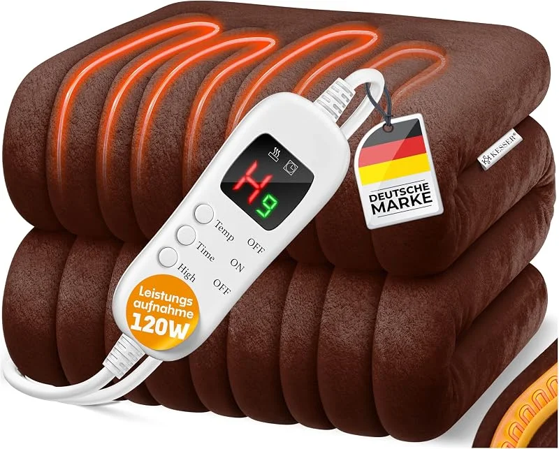 KESSER® Heizdecke aus Plüsch 180x130cm Grau TÜV SÜD GS geprüft, elektrische Wärmedecke mit Timer Abschaltautomatik, Kuscheldecke Decke, 7 Temperaturstufen, waschbar bis 40°C, Digitalanzeige — Heizung Warmepumpe