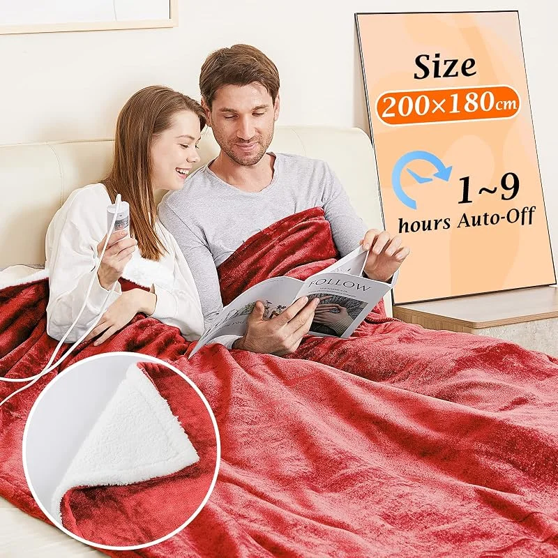 Mia&Coco Heizdecke mit Abschaltautomatik, 180x200cm, 10 Heizstufen Up-to-9 Stunden Auto-Off-Timer Überhitzungsschutz, Elektrische Wärmedecke Waschbar, Rot — Heizung Warmepumpe