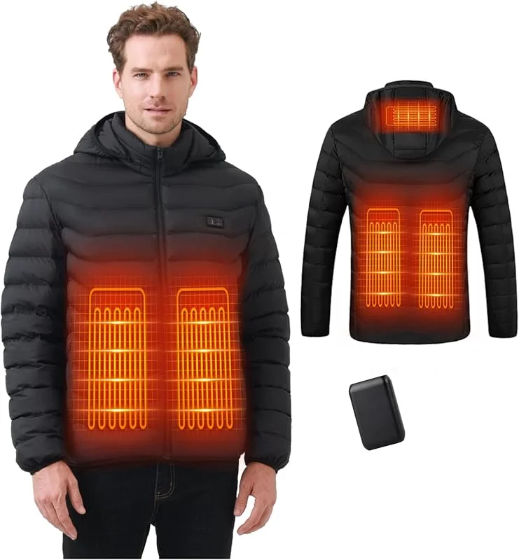 Mincoo Beheizbare Jacke, Winter Elektrische Herren Beheizte Jacke USB Lade Heizmantel Mit 5V 10000 mAh Akku, Warme Heizjacke für Outdoor Motorrad Wandern Skifahren Camping — Heizkleidung