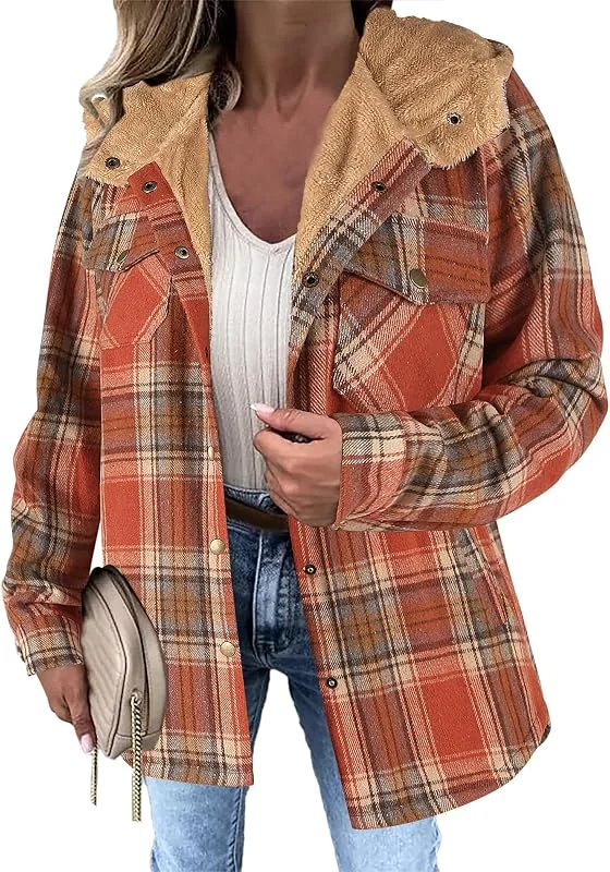 Ansenesna Karierte Jacke Damen Gefüttert Warm Mantel Kariert Damen Winter Mit Kapuze Wintermantel Frauen Elegant Innenfutter Dicke Winterjacke Innenfell Damenmantel Mit Knöpfen Damen-Jacken — Heizkleidung