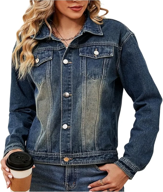 Ansenesna Jeansjacke Damen Kurz Oversize Übergangsjacke Elegant Jacke Winter Jeans Mantel Mit Kapuze Herbstjacke Denim Damen-Jacken Knöpfe Damenjacken Langarm Herbstmantel — Heizkleidung