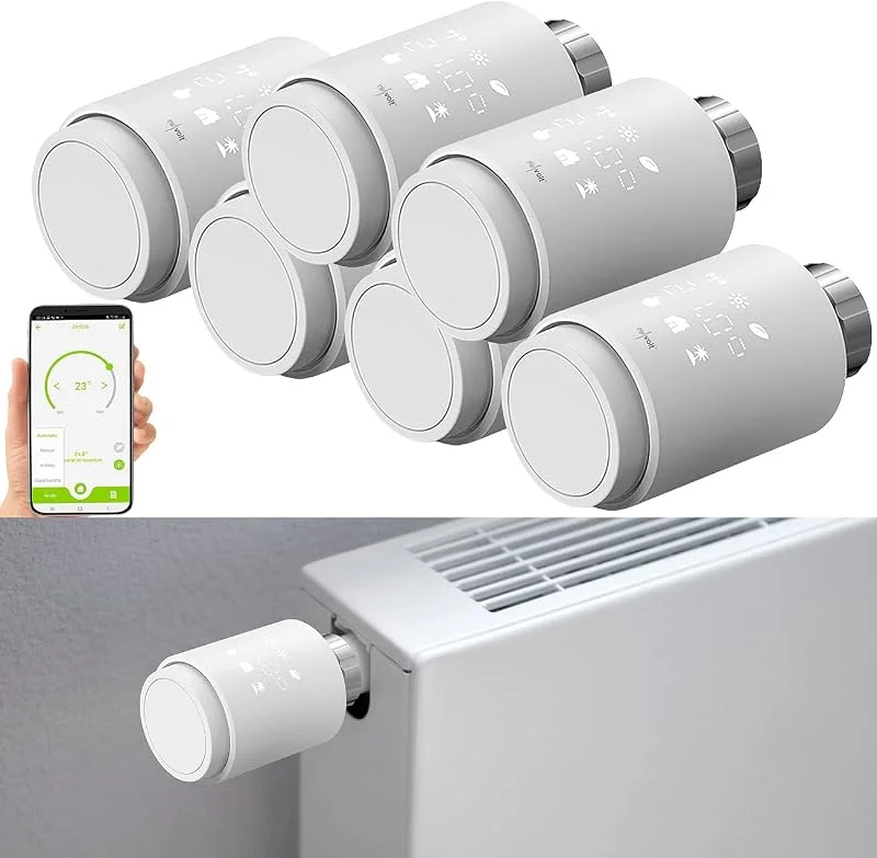 revolt Thermostat Smart: 6er-Set programmierbare Heizkörper-Thermostate mit Bluetooth und App (Thermostat Digital, Thermostatkopf, Programmierbares Heizkörperthermostate) — Heizung Warmepumpe