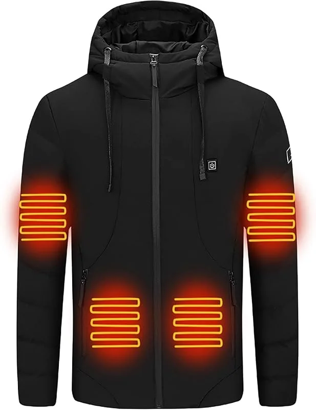 Battnot Beheizbare Jacke Herren Damen mit Kapuze Softshell Warme Winterjacke Heizjacke Motorrad Jacke Beheizbare Jacke warm Softshell Winterjacke Wärmeweste Beheizte Jacken (Ohne Powerbank) — Heizkleidung