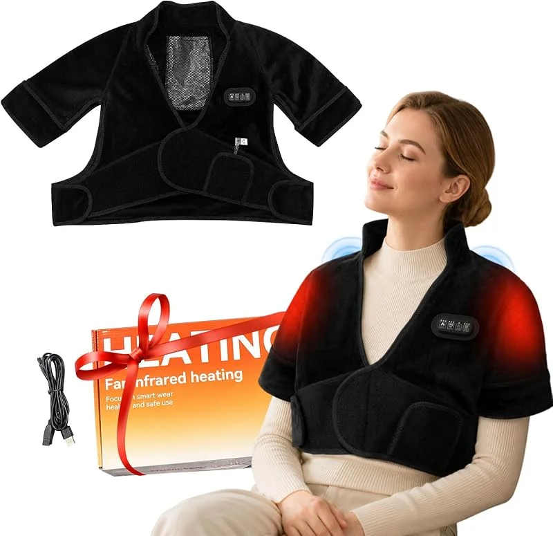 Heizkissen Nacken Schultern mit 3 Vibrationsmassage, 3 Heizstufen 3Timer — Heizung Warmepumpe