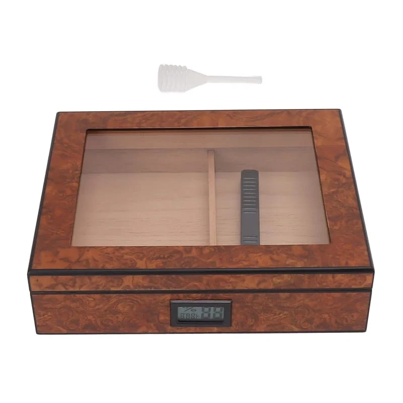 Zigarre Humidor Box Tragbares Zedernholz -Holzglas Top Zigarrenspeicher mit digitalem Hygrometer -Luftbefeuchter für Zigarrenbegeisterte Anfänger 260x220x65mm 35