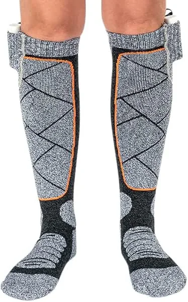 Beheizte Socken Damen Herren 2000mAh Beheizbare Socken Wiederaufladbarer, Wärmesocken mit Akku, Waschbar Heizsocken mit 3 Einstellbarer Temperatur für Skifahren, Wandern, Jagen, Angeln-Grau, ohne Akku — Heizkleidung