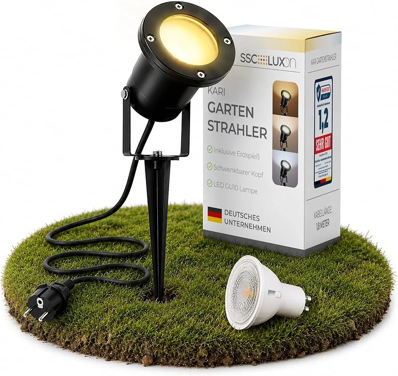 SSC-LUXon KARI Gartenstrahler mit Erdspieß schwarz IP65 mit LED GU10 3W — Heizung Warmepumpe