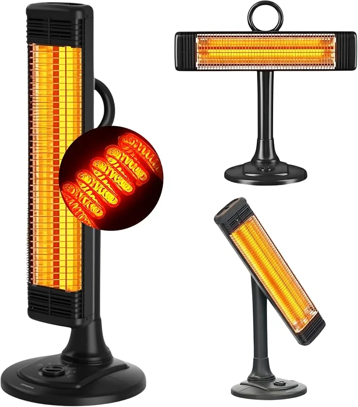Infrarot Heizstrahler Terrasse FIX 1000W – Infrarotheizung Standgerät mit vertikaler & horizontaler Oszillation, 2 Heizstufen, IP24 Elektroheizung, Heizstrahler Outdoor & Garten, Schwarz — Heizung Warmepumpe