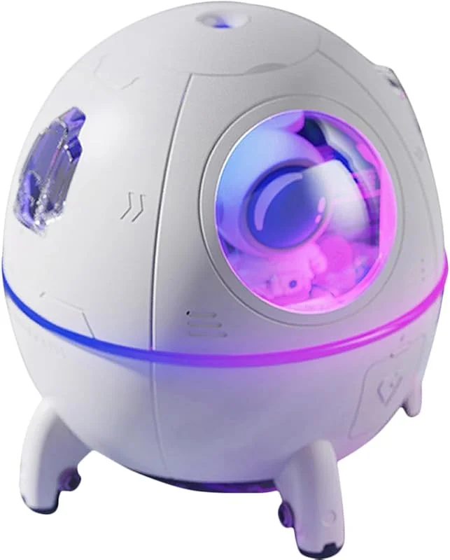 Luxshiny Raumschiff Luftbefeuchter mit 220ml Kapazität und Buntem Nachtlicht für Kinderzimmer und Büro aus Abs und Silikon in Astronauten Form