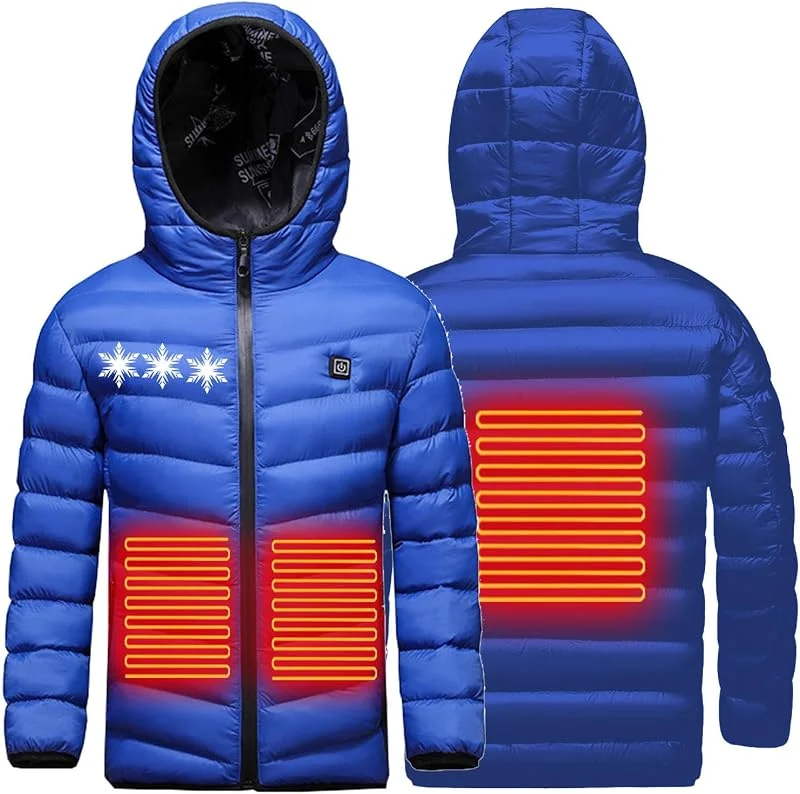 wasserdichte Softshelljacke Kinder Sweatjacke mit 3 Heizstufen Beheizbare Kapuzenjacke Kinder Elektrische USB Beheizte Jacke für Jungen und Mädchen Mantel Beheizte Kinder Skifahren Heizjacke — Heizkleidung