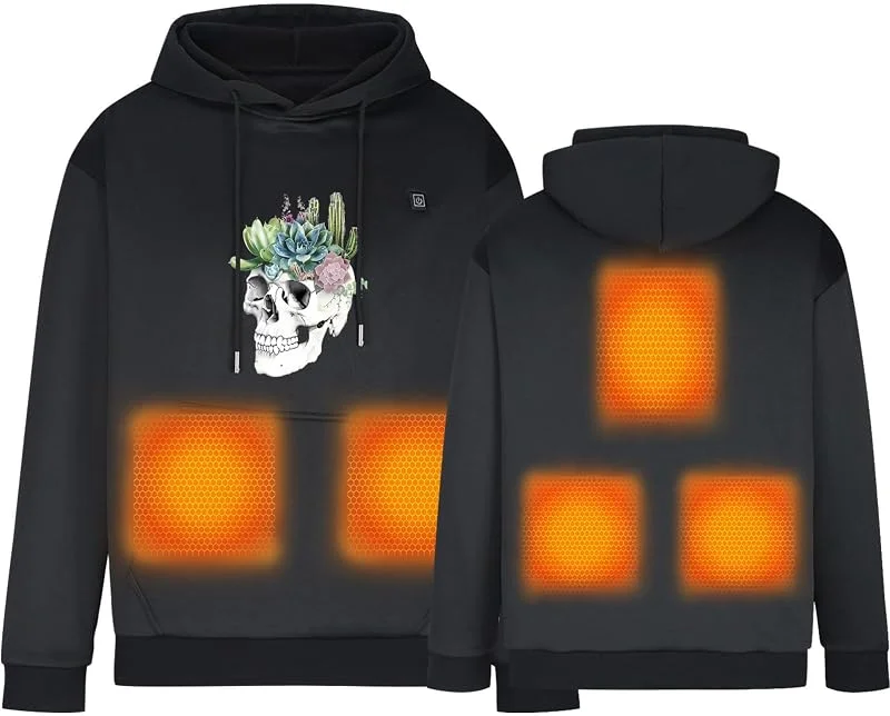 Beheizbare Hoodie, Heizweste mit 5 Heizzonen, Sweatshirt Herren Damen mit Drucken, Wintermäntel Körperwärmer Pullover Outdoor Heizjacke Wärmende Weiche und Warme Beheizbare Langärmeliges T-Shirt — Heizkleidung