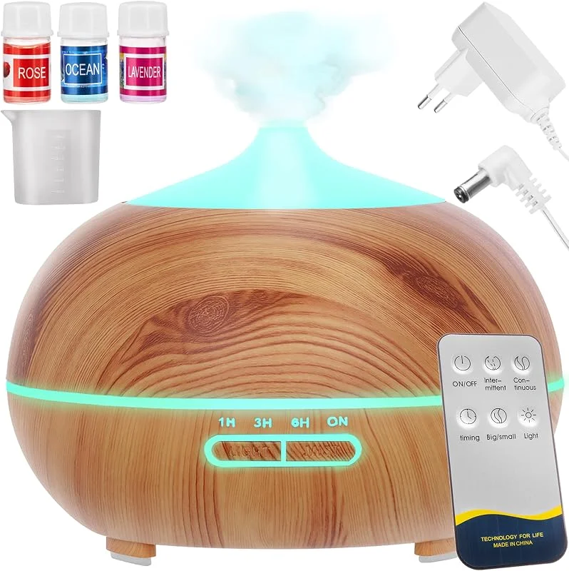 ISO TRADE Luftbefeuchter Diffuser 400ml Aroma Fernbedienung 3 Öle 10948, Farbe:Hellbraun